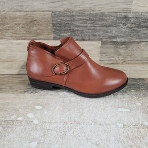 David Tate Maizy Womens Bootie Sz 8.5 W Brown Comfort Buckle Leather Side Zip